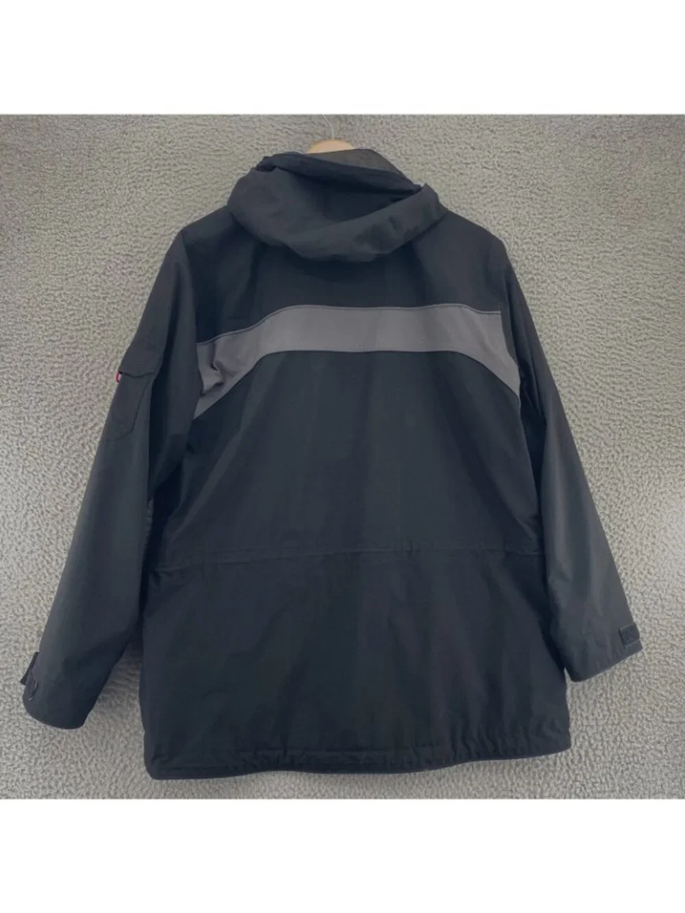 Eddie Bauer Coat Mens Medium Black EBTEK Gore Tex Hooded Weathergear Zip Pocket*